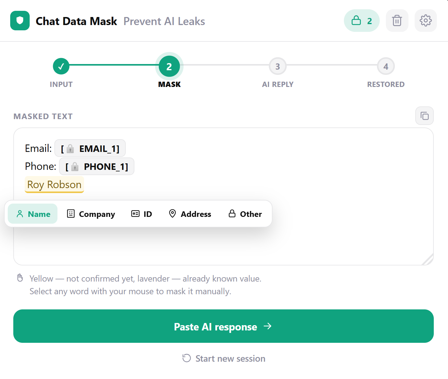 Chat Data Mask Interface